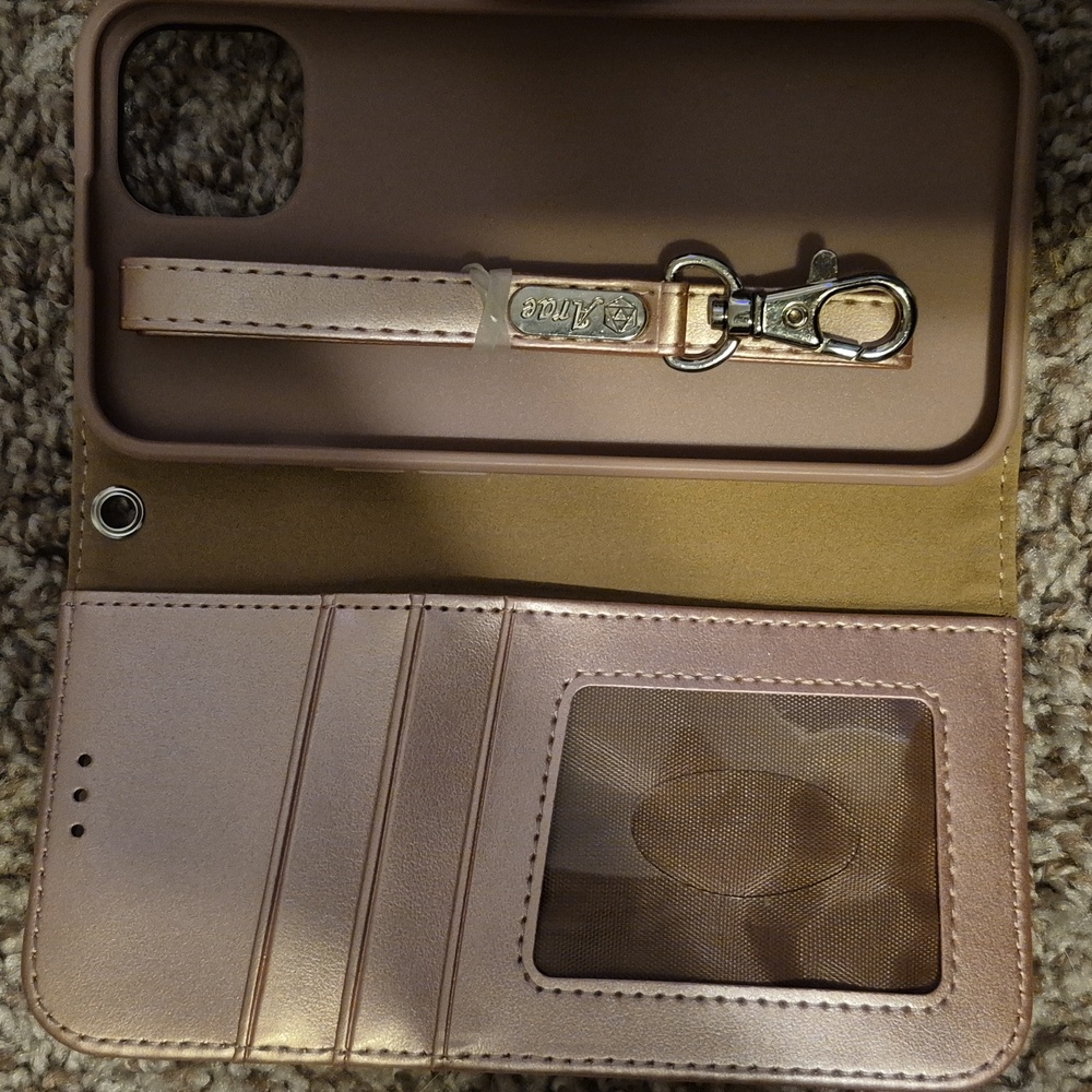 NIP Rose Gold iPhone 15 Case Card Holder & Wrist Strap Wallet Flip - Picture 6 of 6